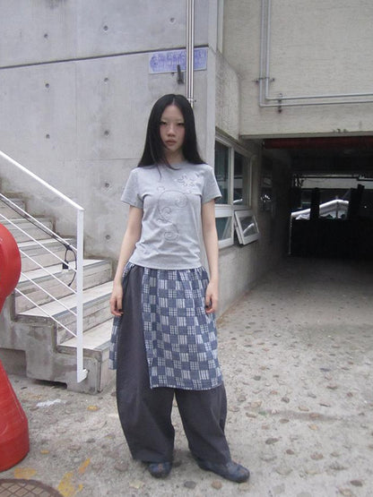 Updateang project Pleated Beaded Color Block Stretch Tee
