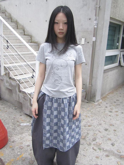Updateang project Pleated Beaded Color Block Stretch Tee