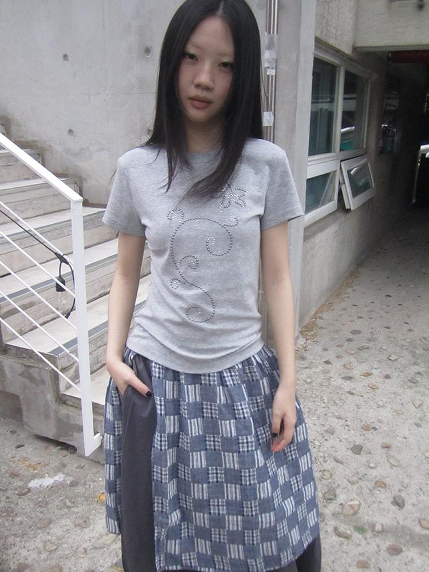 Updateang project Pleated Beaded Color Block Stretch Tee