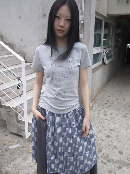 Updateang project Pleated Beaded Color Block Stretch Tee