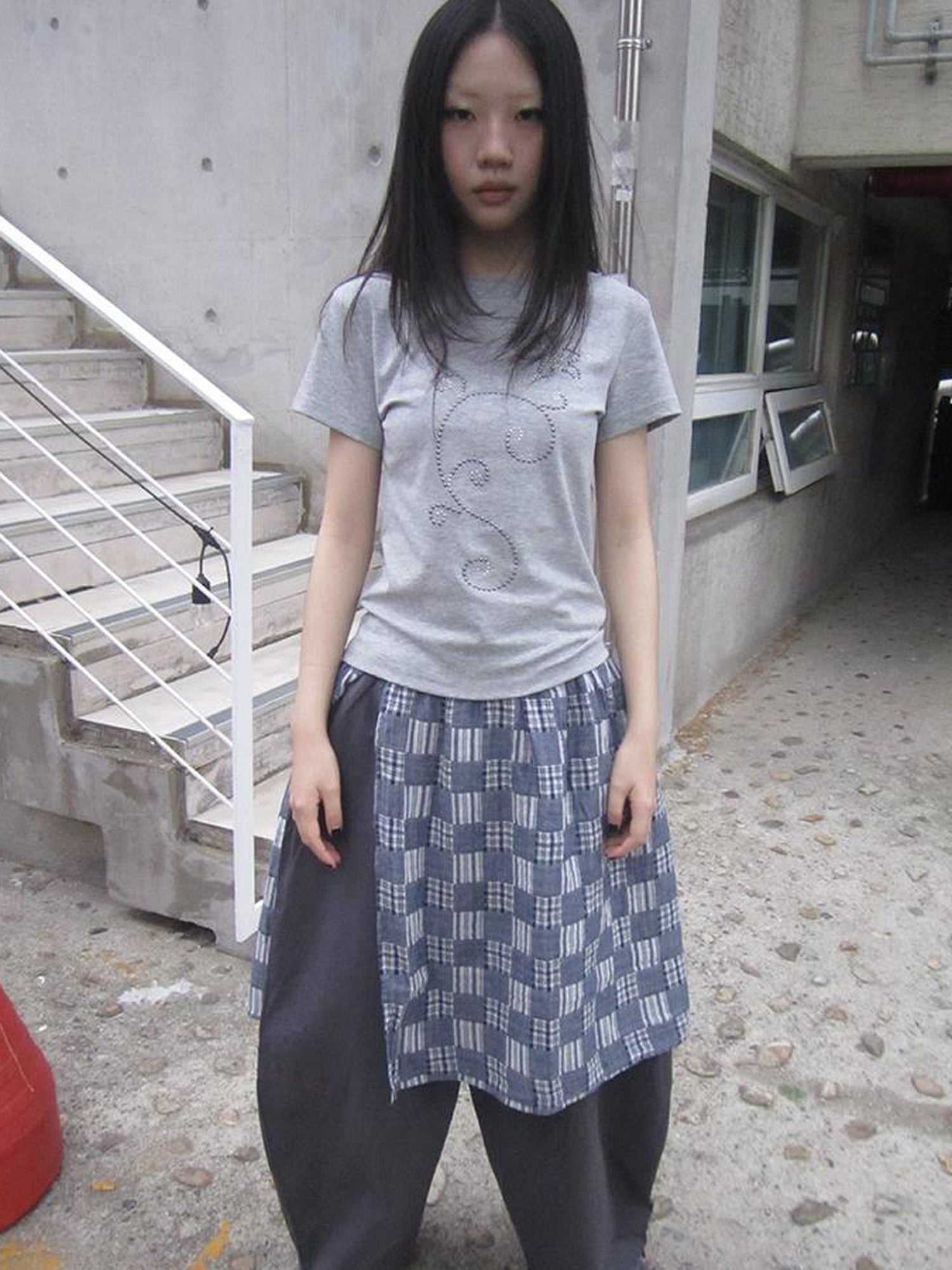 Updateang project Pleated Beaded Color Block Stretch Tee