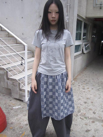 Updateang project Pleated Beaded Color Block Stretch Tee