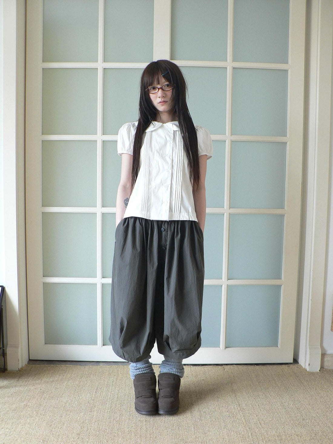 ang project Pleated Buttoned Gathered Doll Collar Women&