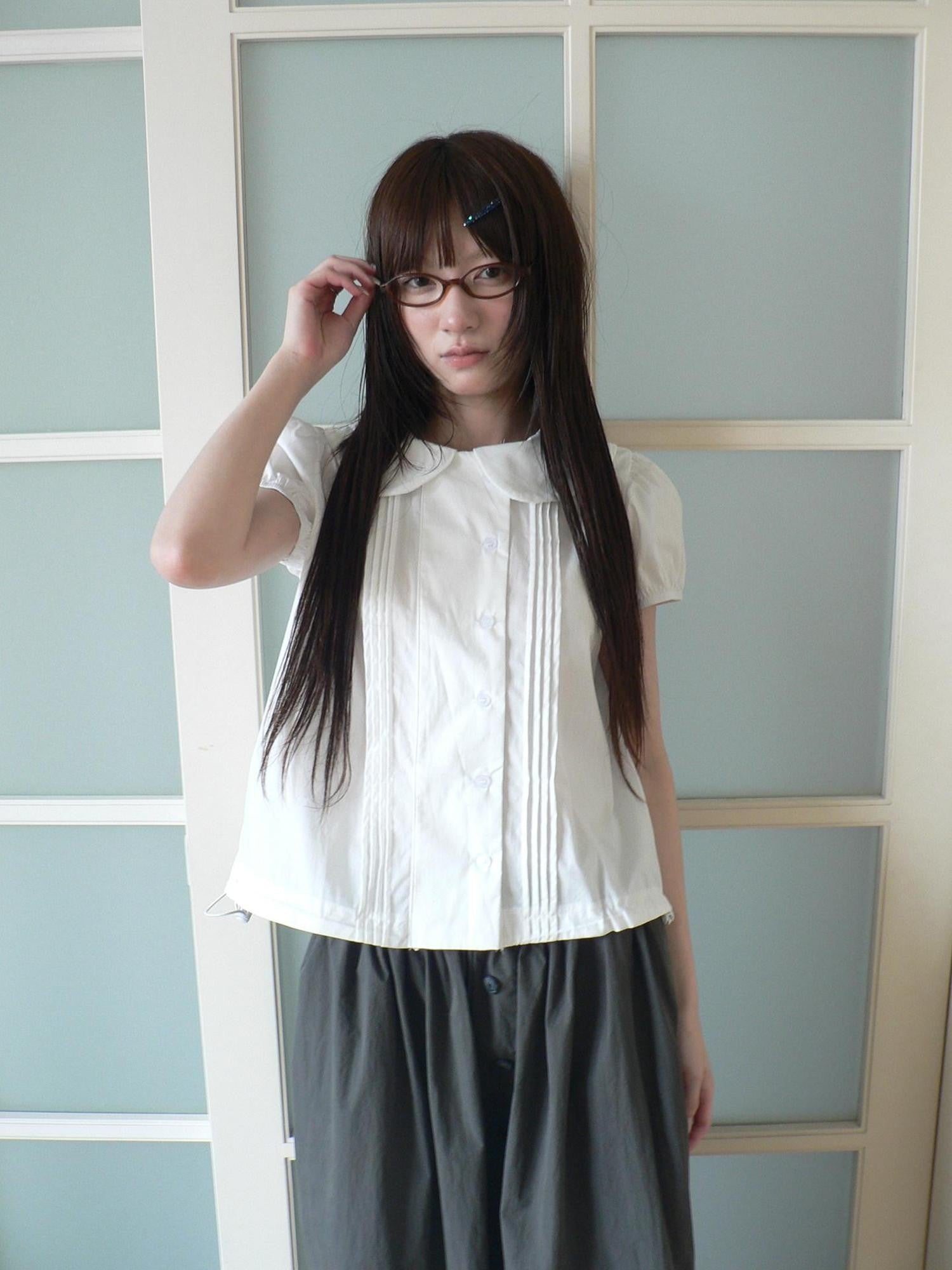 ang project Pleated Buttoned Gathered Doll Collar Women&