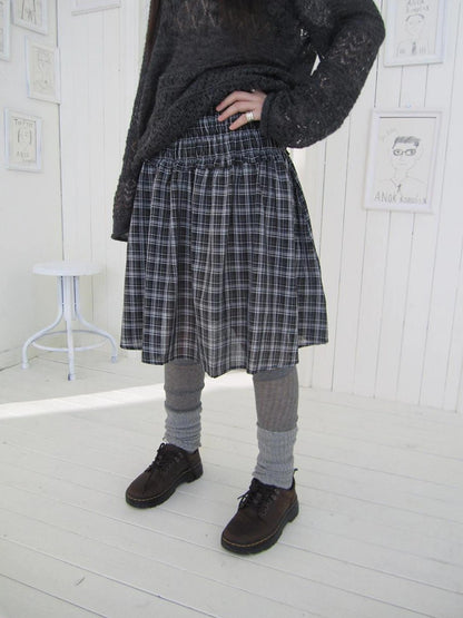 ang project Pleated Checkered Ruffle Hem A Line Skirt Skirt