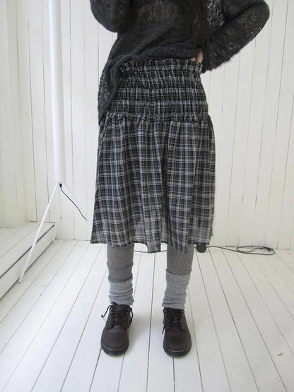 ang project Pleated Checkered Ruffle Hem A Line Skirt Skirt