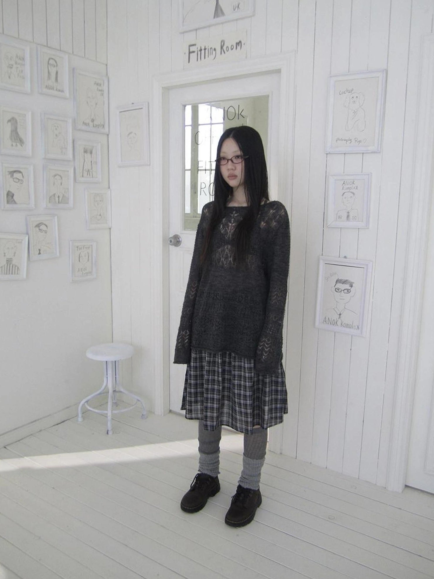 ang project Pleated Checkered Ruffle Hem A Line Skirt Skirt