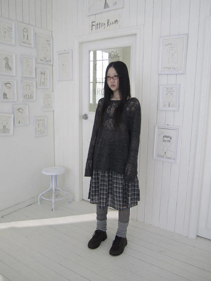 ang project Pleated Checkered Ruffle Hem A Line Skirt Skirt