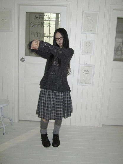 ang project Pleated Checkered Ruffle Hem A Line Skirt Skirt