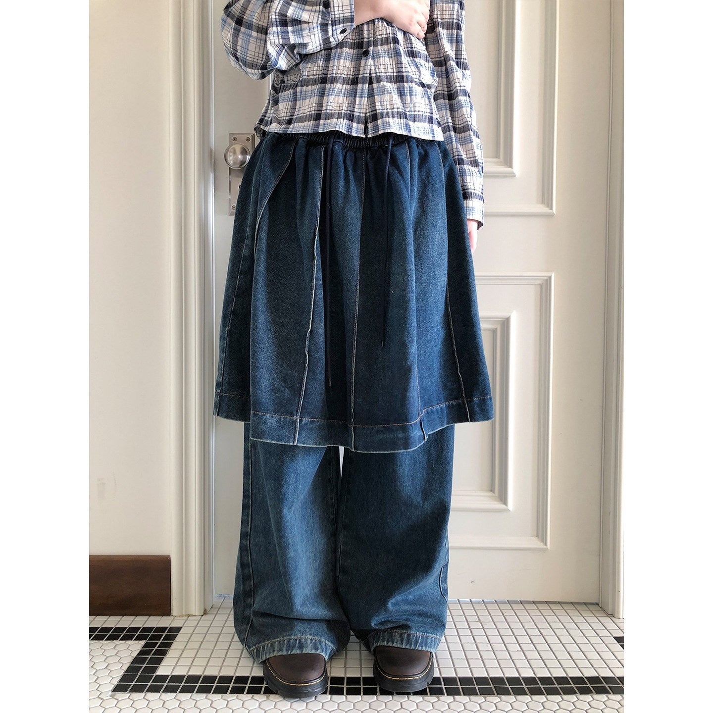 ang_project_Pleated_Faux_Two_Piece_Loose_Wide_Leg_Drawstring_Women&