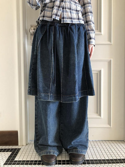 ang project Pleated Faux Two Piece Loose Wide Leg Drawstring Women&