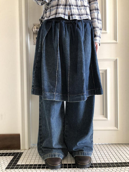 ang project Pleated Faux Two Piece Loose Wide Leg Drawstring Women&