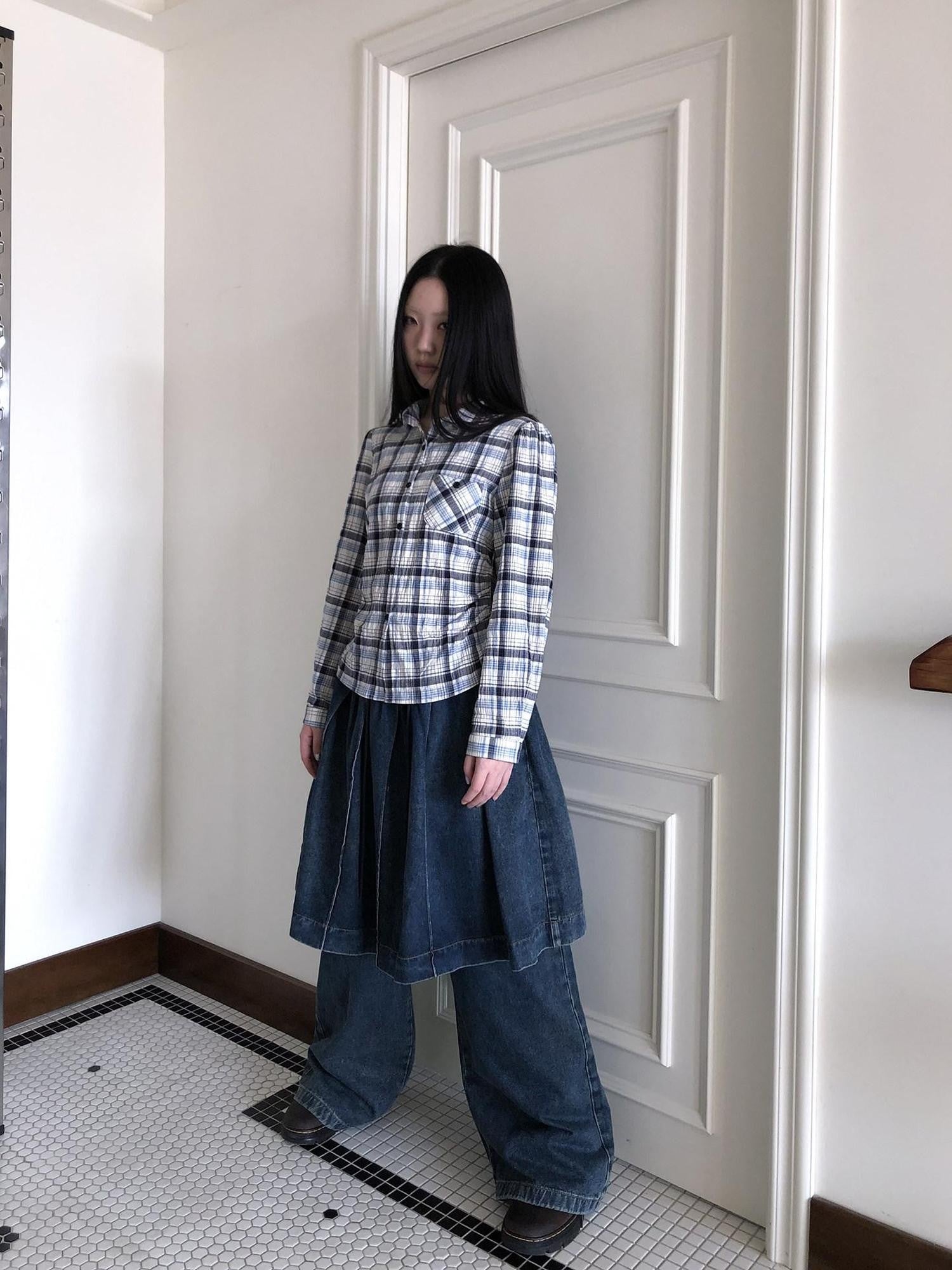 ang project Pleated Faux Two Piece Loose Wide Leg Drawstring Women&