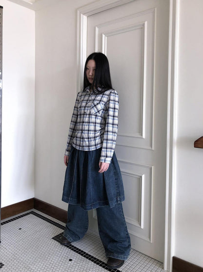 ang project Pleated Faux Two Piece Loose Wide Leg Drawstring Women&