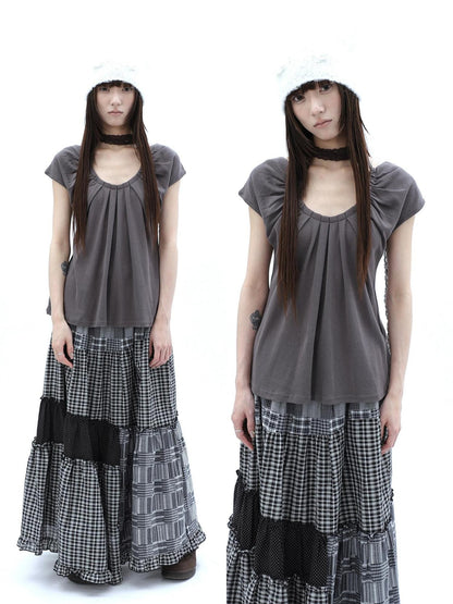 ang project Pleated Halter Tie U Neck Women&