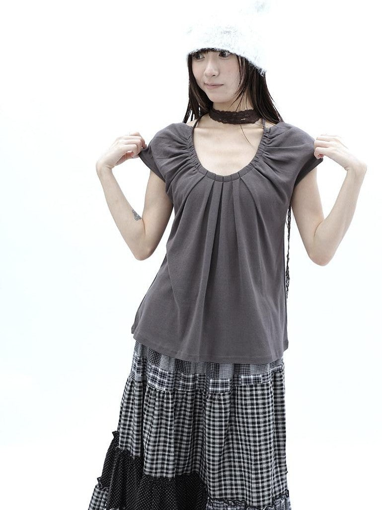 ang project Pleated Halter Tie U Neck Women&