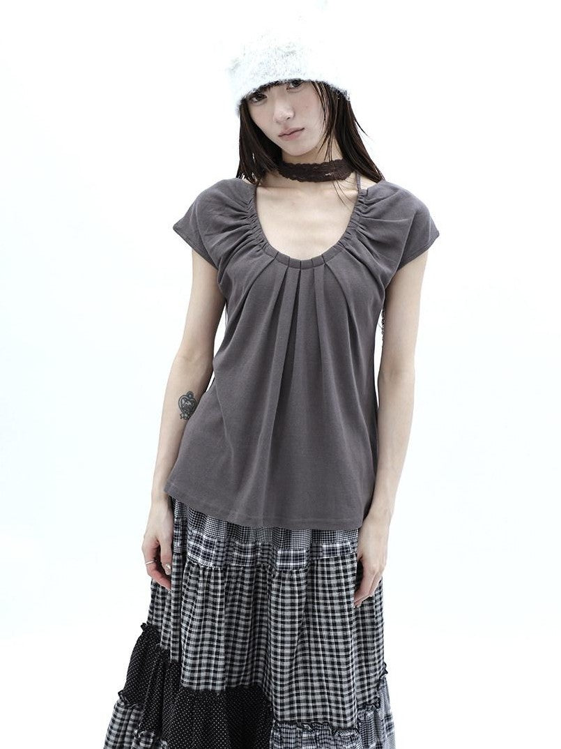 ang project Pleated Halter Tie U Neck Women&