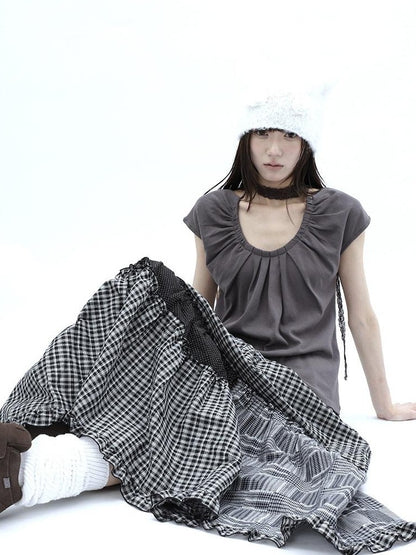 ang project Pleated Halter Tie U Neck Women&