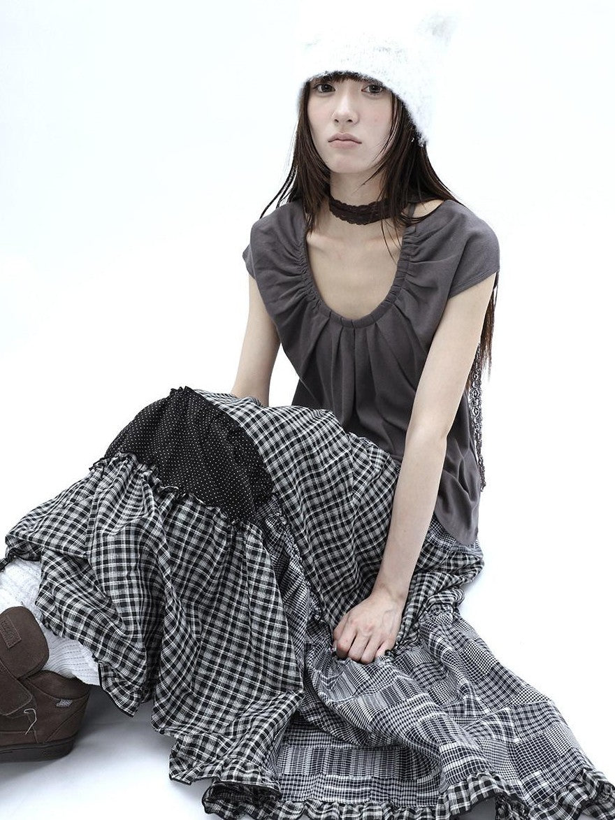 ang project Pleated Halter Tie U Neck Women&