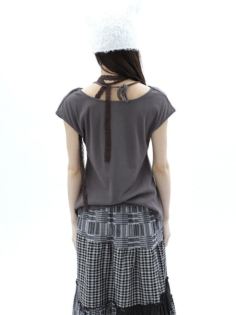 ang project Pleated Halter Tie U Neck Women&