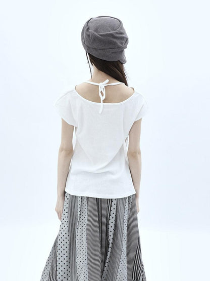 ang project Pleated Halter Tie U Neck Women&