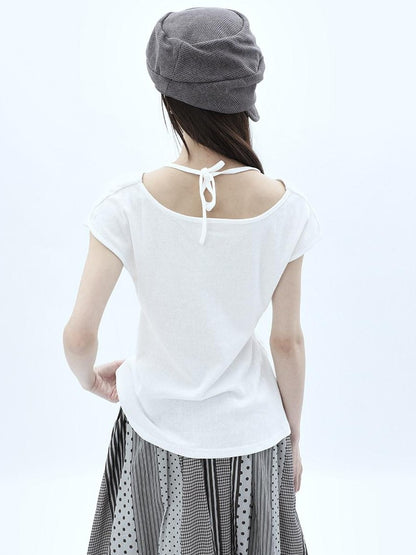 ang project Pleated Halter Tie U Neck Women&