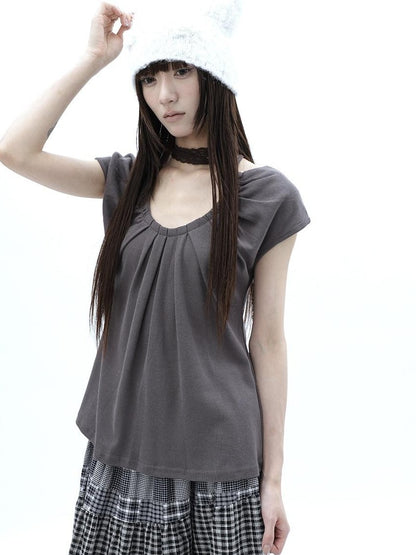 ang project Pleated Halter Tie U Neck Women&
