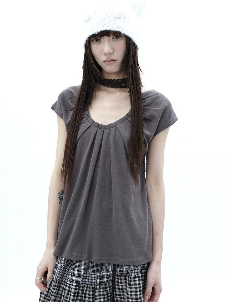 ang project Pleated Halter Tie U Neck Women&