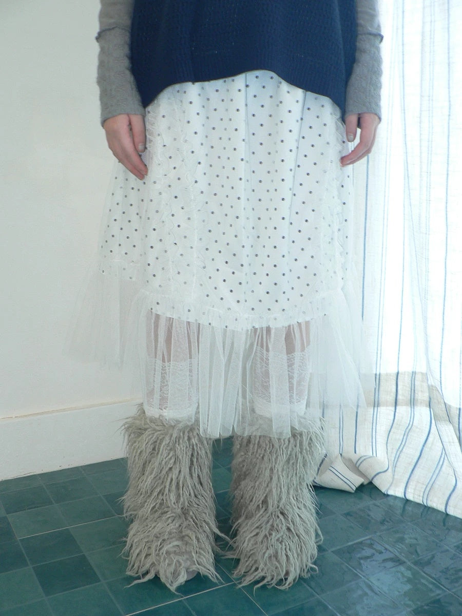 ang project Pleated Korean Aline Elastic Waist White Girls Ladies Midi Skirt