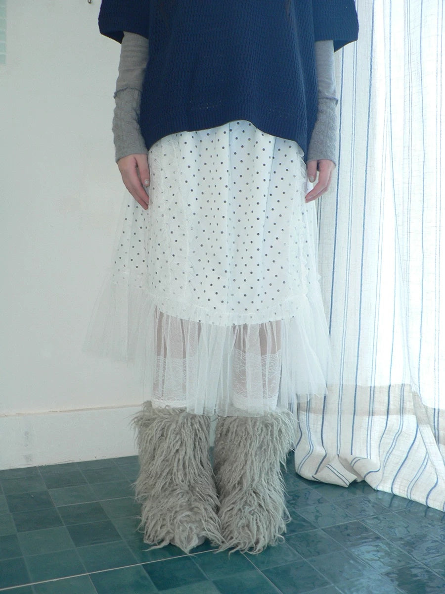 ang project Pleated Korean Aline Elastic Waist White Girls Ladies Midi Skirt