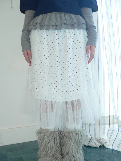 ang project Pleated Korean Aline Elastic Waist White Girls Ladies Midi Skirt