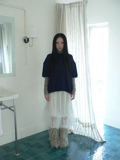 ang project Pleated Korean Aline Elastic Waist White Girls Ladies Midi Skirt