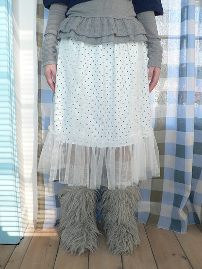 ang project Pleated Korean Aline Elastic Waist White Girls Ladies Midi Skirt