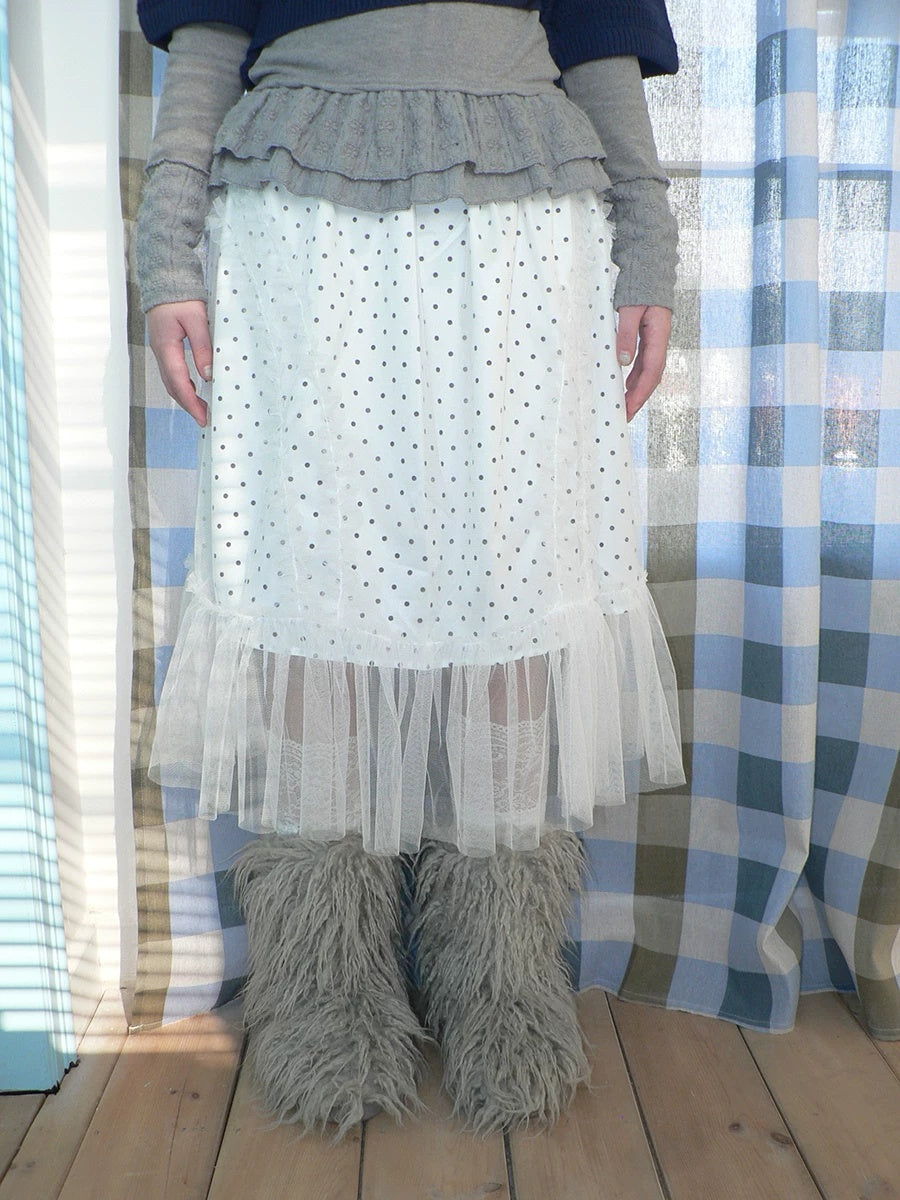 ang project Pleated Korean Aline Elastic Waist White Girls Ladies Midi Skirt