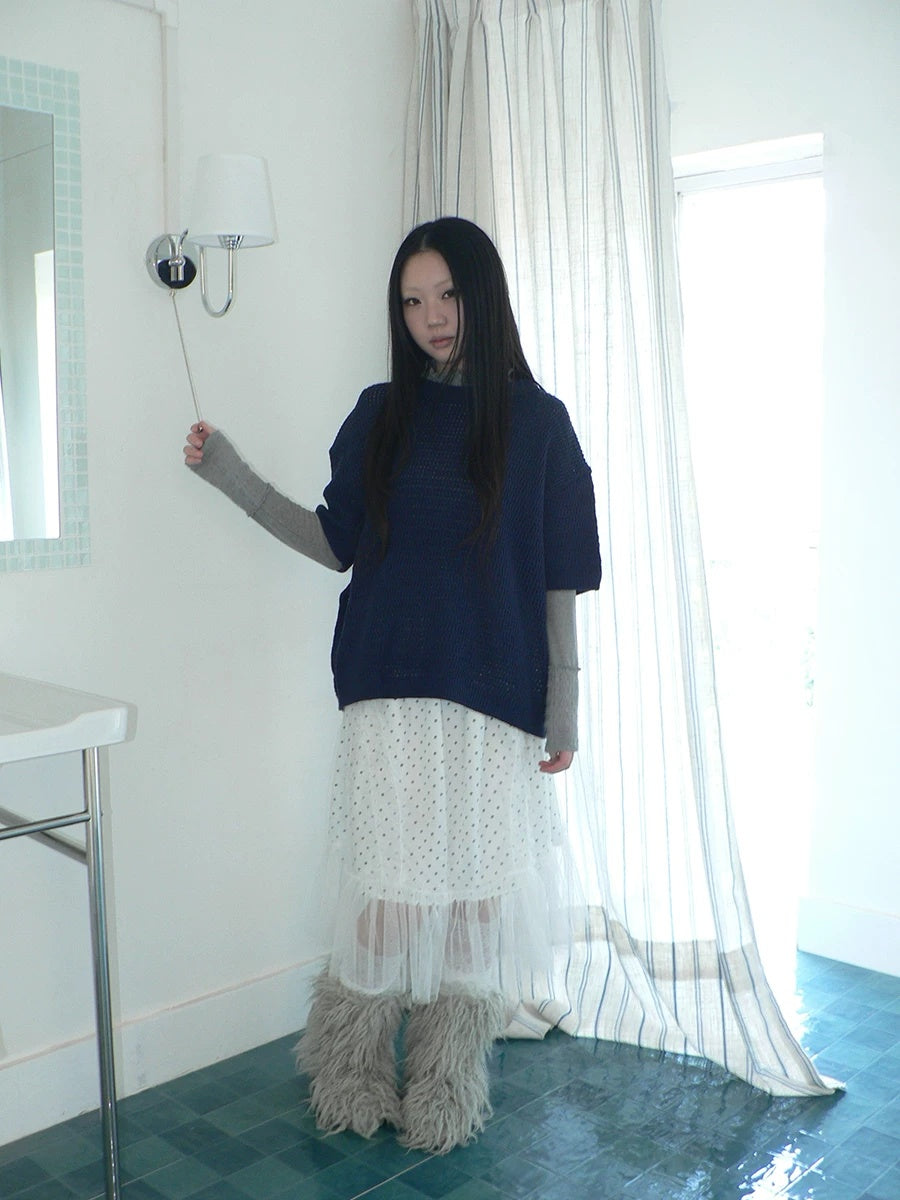 ang project Pleated Korean Aline Elastic Waist White Girls Ladies Midi Skirt