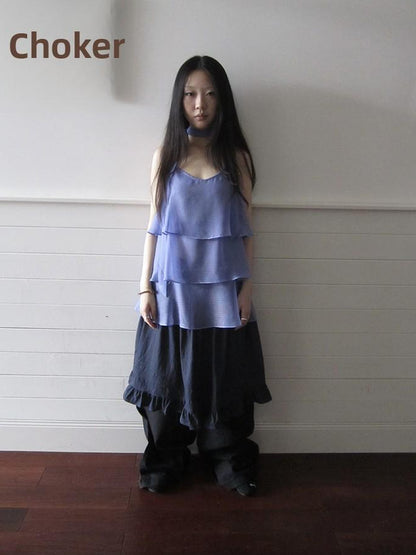Updateang project Pleated Lattice Sleeveless Vest With Scarf