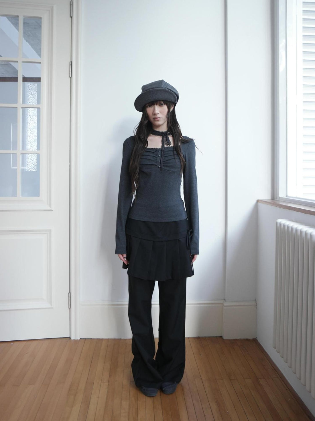 ang project Pleated Skirt Layered Look Color Block Women&