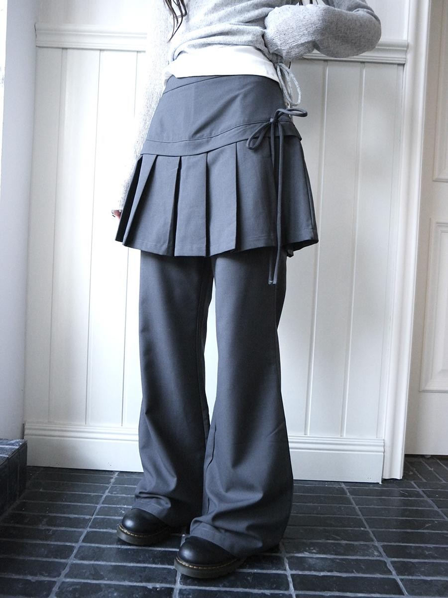 ang project Pleated Skirt Layered Look Color Block Women&