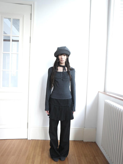 ang project Pleated Skirt Layered Look Color Block Women&