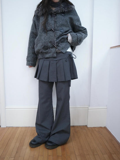 ang project Pleated Skirt Layered Look Color Block Women&
