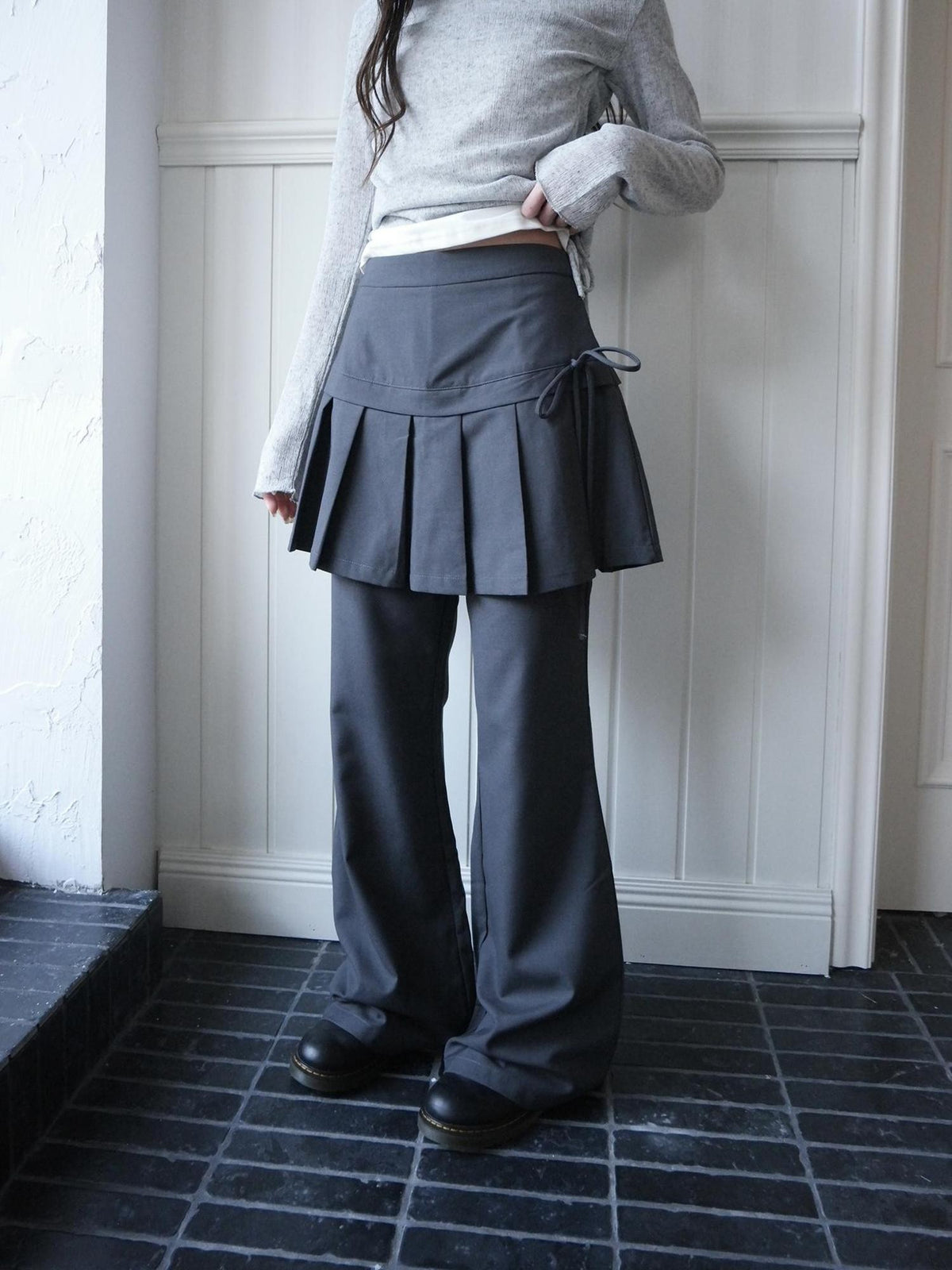 ang project Pleated Skirt Layered Look Color Block Women&