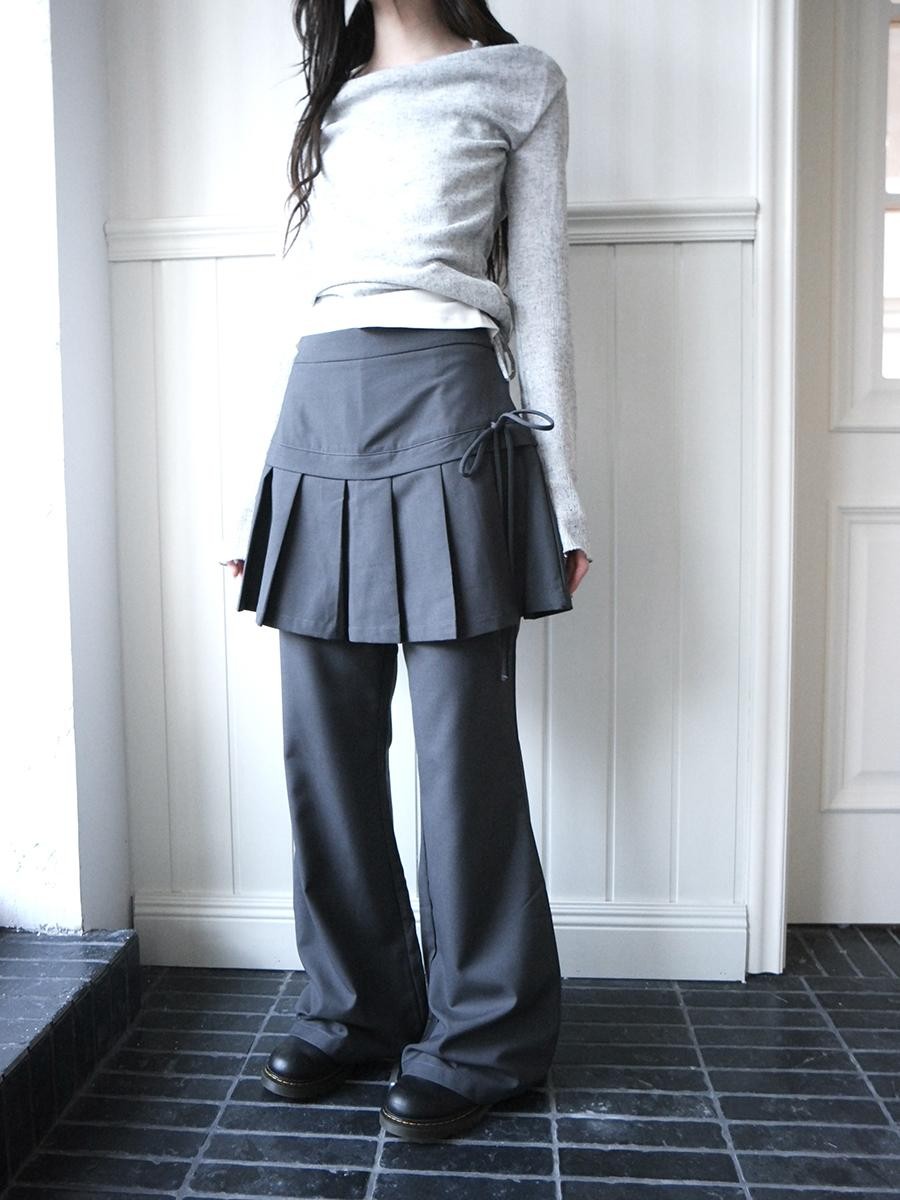ang project Pleated Skirt Layered Look Color Block Women&