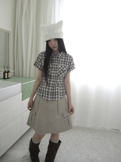 ang_project_Pocket_Patchwork_Plaid_Waist_Cinched_Polo_Collar_Women&