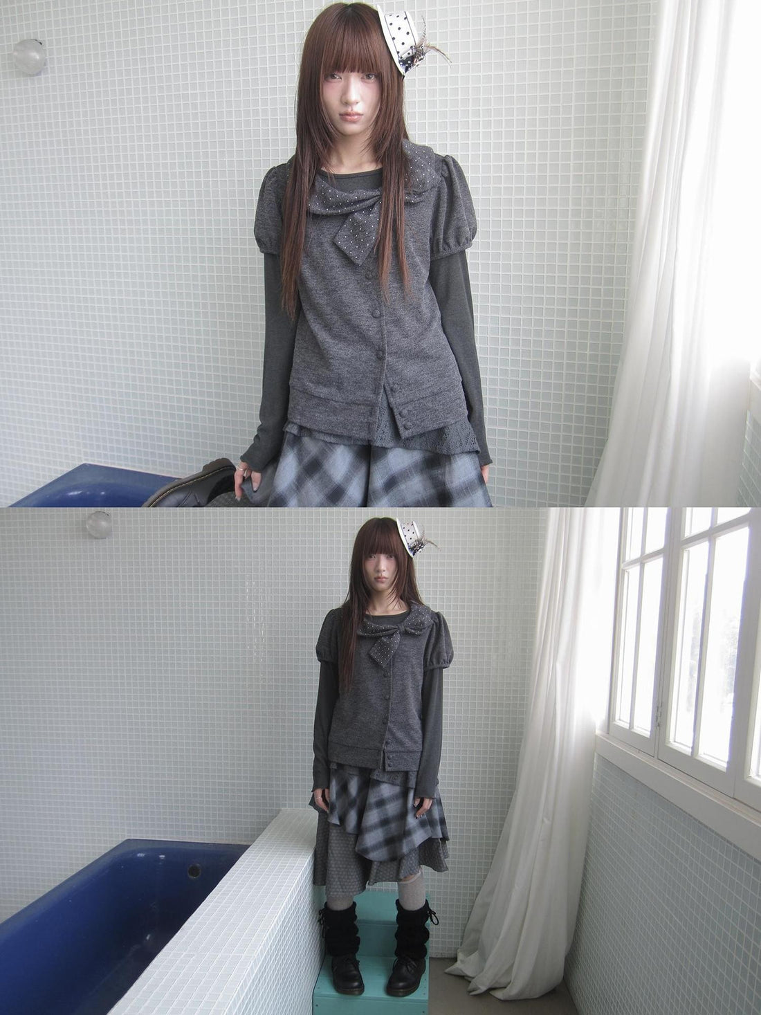 ang project Polka Dot Bow Collar Button Women&