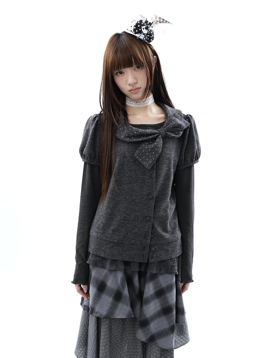 ang project Polka Dot Bow Collar Button Women&