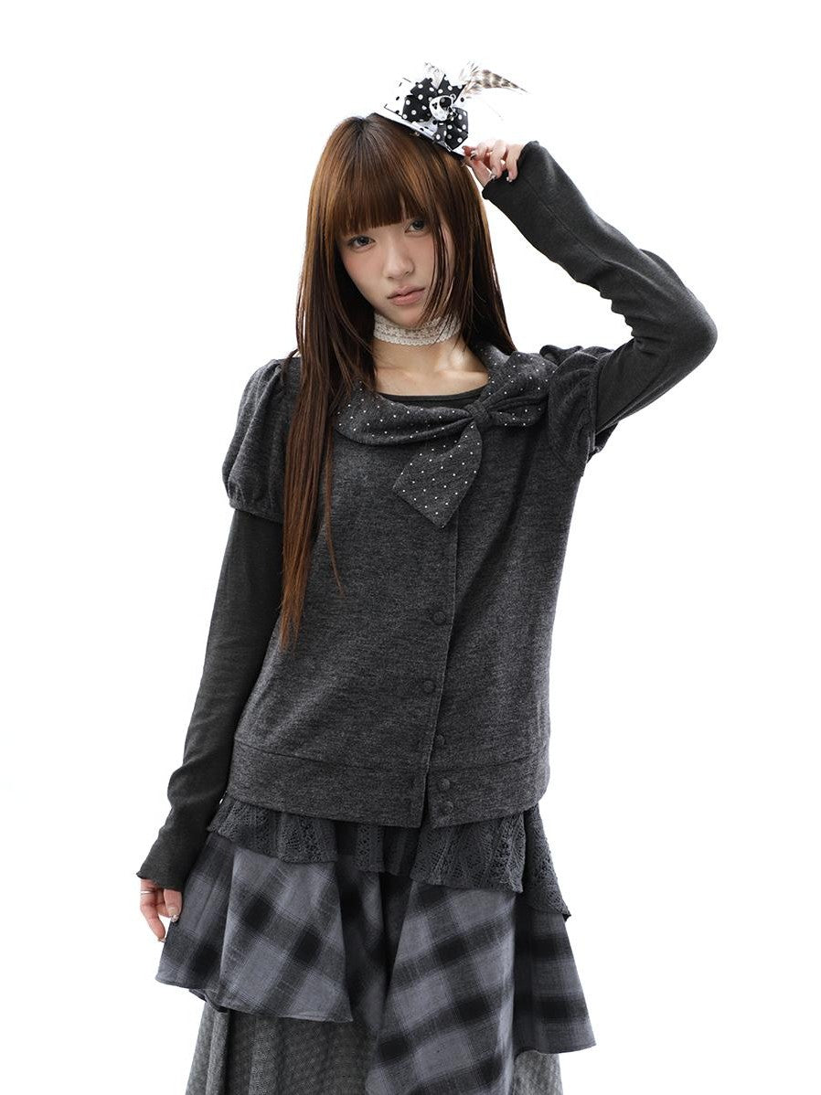 ang project Polka Dot Bow Collar Button Women&