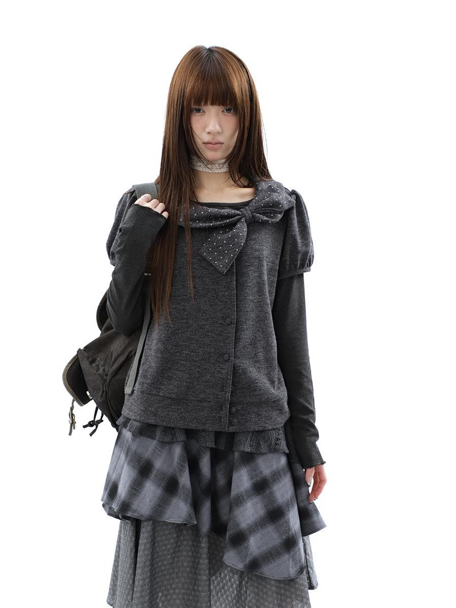 ang project Polka Dot Bow Collar Button Women&