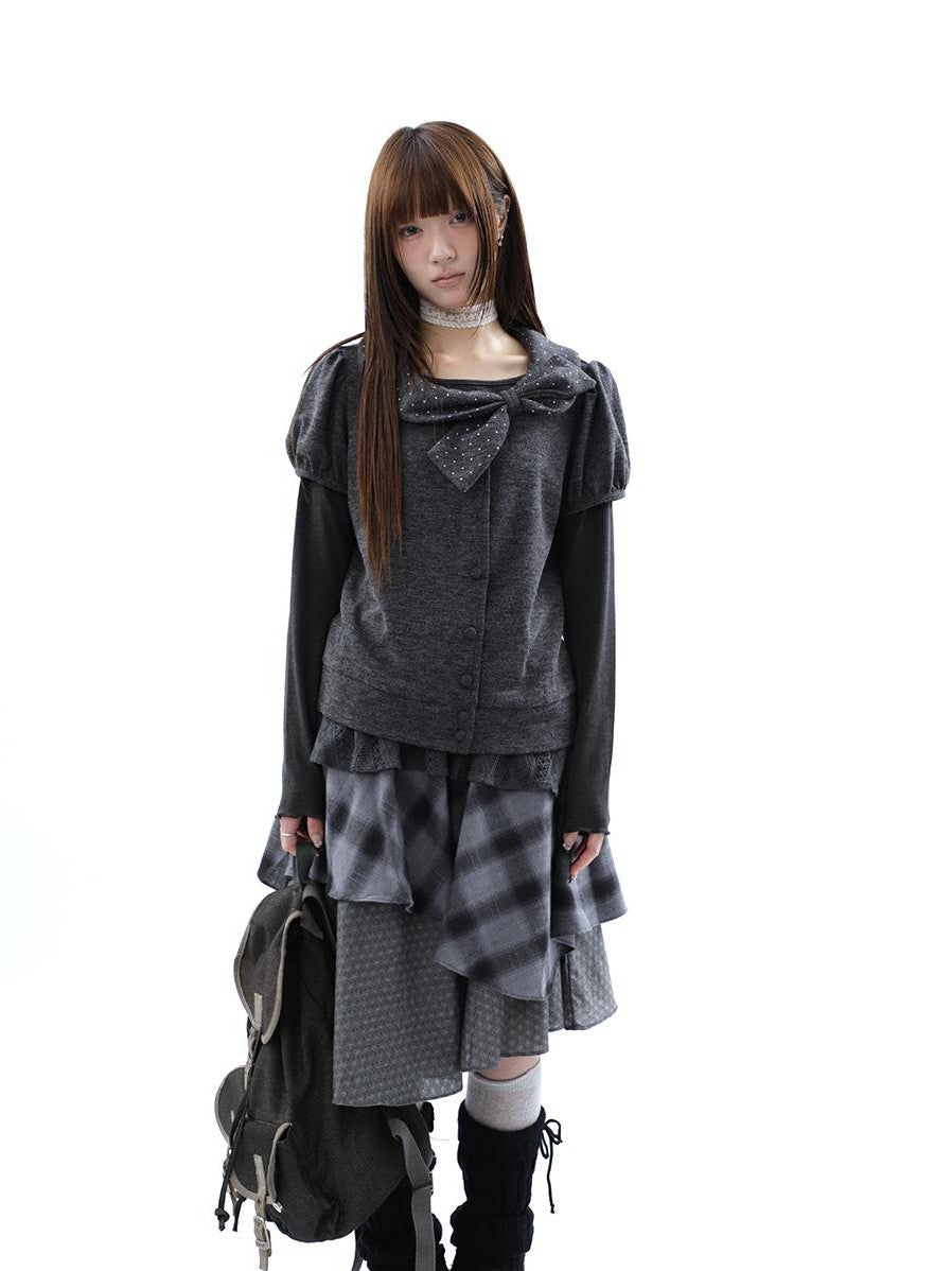 ang project Polka Dot Bow Collar Button Women&