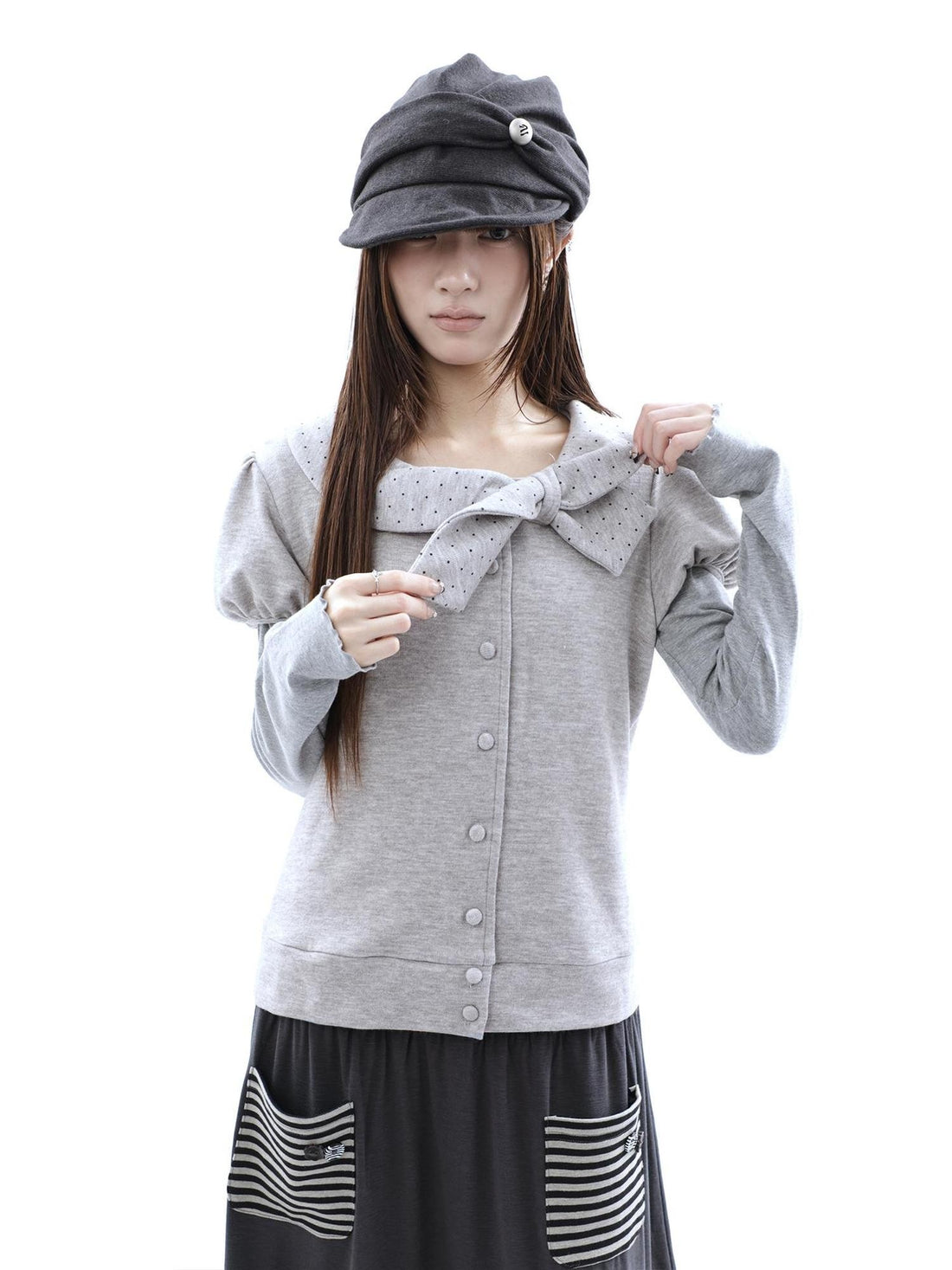 ang project Polka Dot Bow Collar Button Women&
