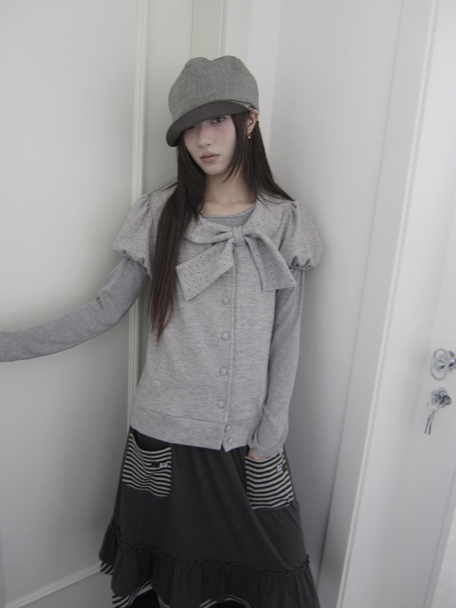 ang project Polka Dot Bow Collar Button Women&